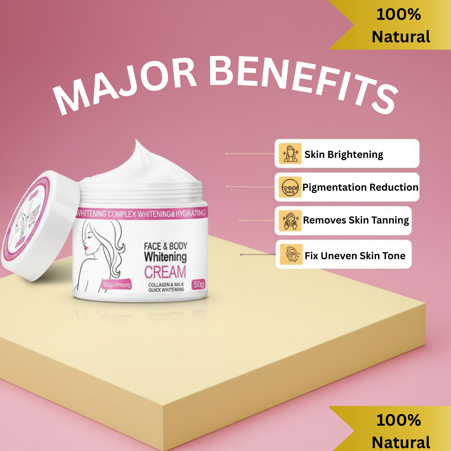 Skin Whitening Cream for Men & Women | Safe for All Skin Types | Instant Glow & Brightening | 50g Pack of 1