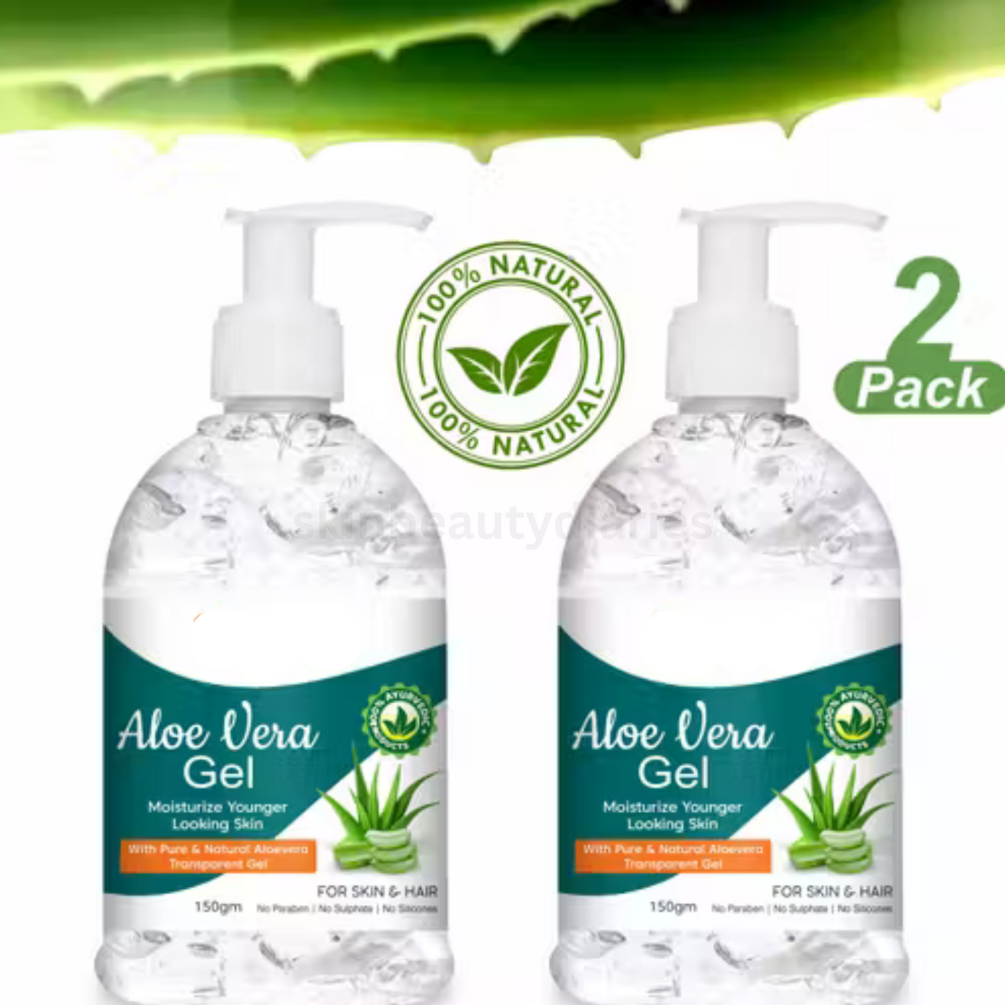 Aloe Vera Gel for Skin & Hair – Deep Moisturizing, Non-Sticky & Premium Formula (Pack of 2)