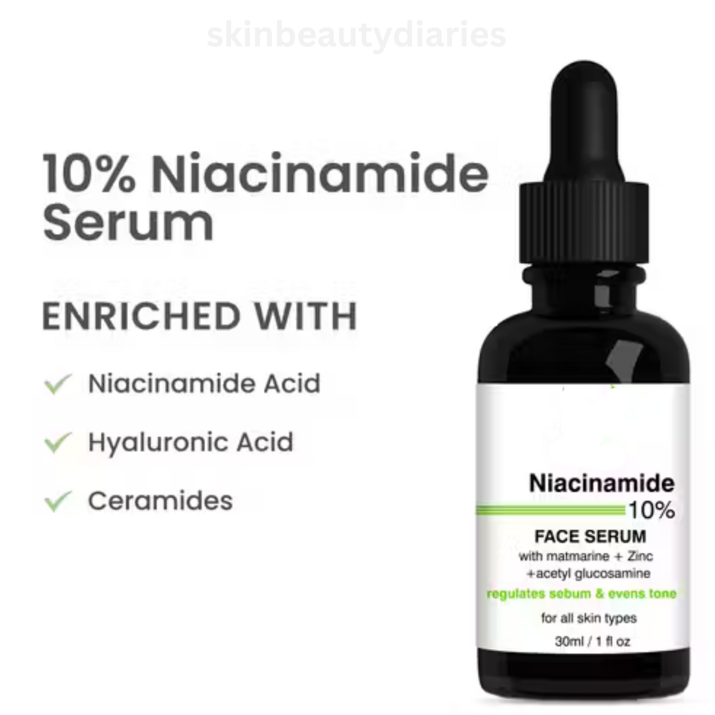 10% Niacinamide + Zinc Face Serum – Reduces Acne, Blackheads, Dark Spots & Pores | All in 1 Serum For All Skin Types (30ml)