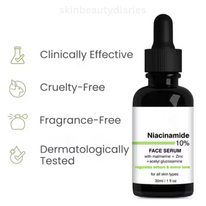 10% Niacinamide + Zinc Face Serum – Reduces Acne, Blackheads, Dark Spots & Pores | All in 1 Serum For All Skin Types (30ml)