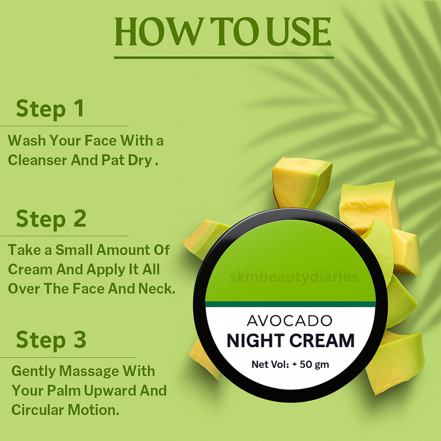 Avocado Night Cream – Skin Whitening, Dark Spots, Wrinkles & Dark Circles | Hydrating & Brightening Face & Body Cream