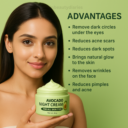 Avocado Night Cream – Skin Whitening, Dark Spots, Wrinkles & Dark Circles | Hydrating & Brightening Face & Body Cream